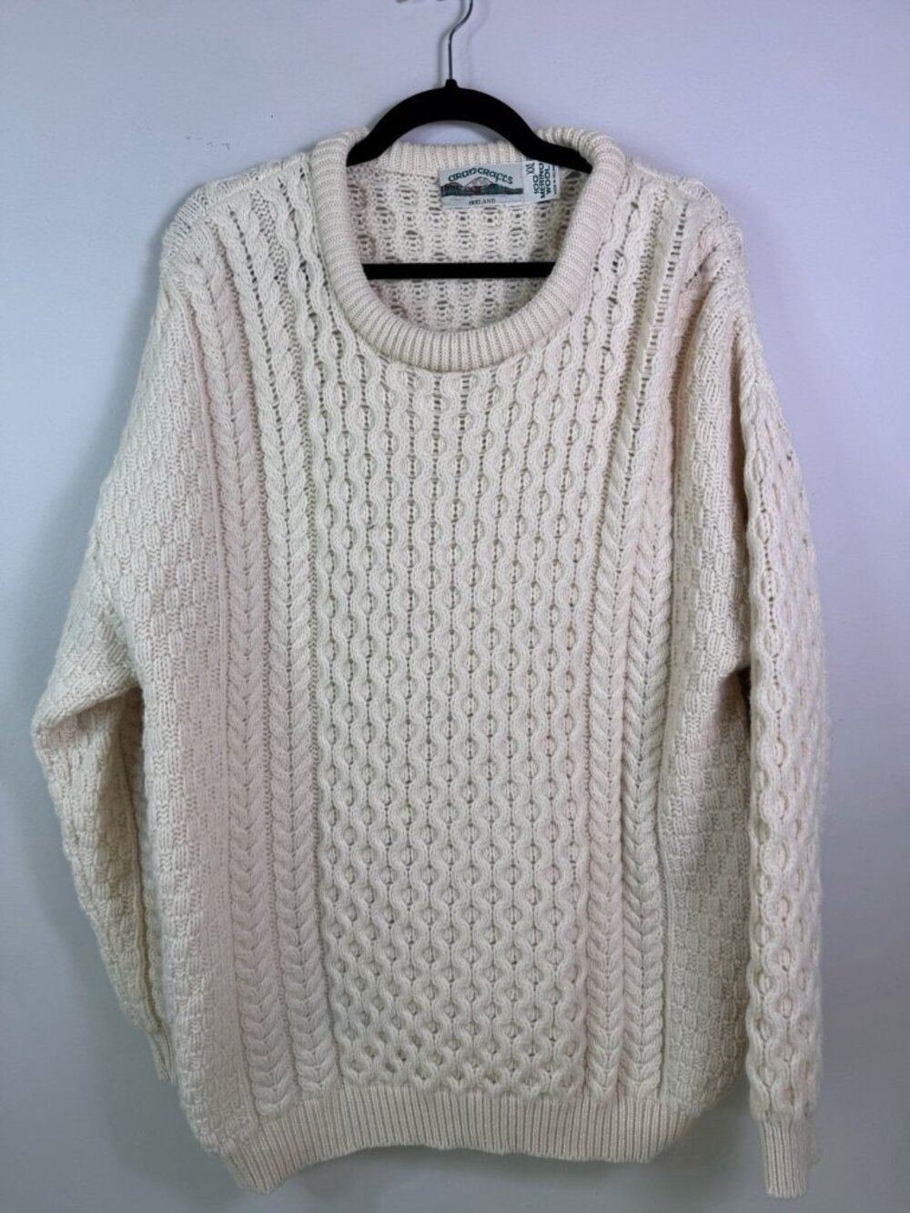 Aran Crafts Merino Wool XXL Fishermans Rib Sweater Pullover Ivory